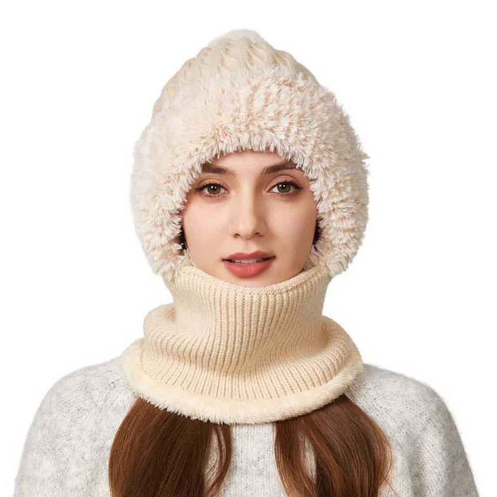 Ветрозащитный шарф-шапка 2в1 однотонный балаклава шапка повседневная зимняя шапка маска комплект для улицы бежевый